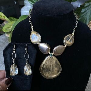 Bronze & Gold Tone Pendant Necklace & Earring Set